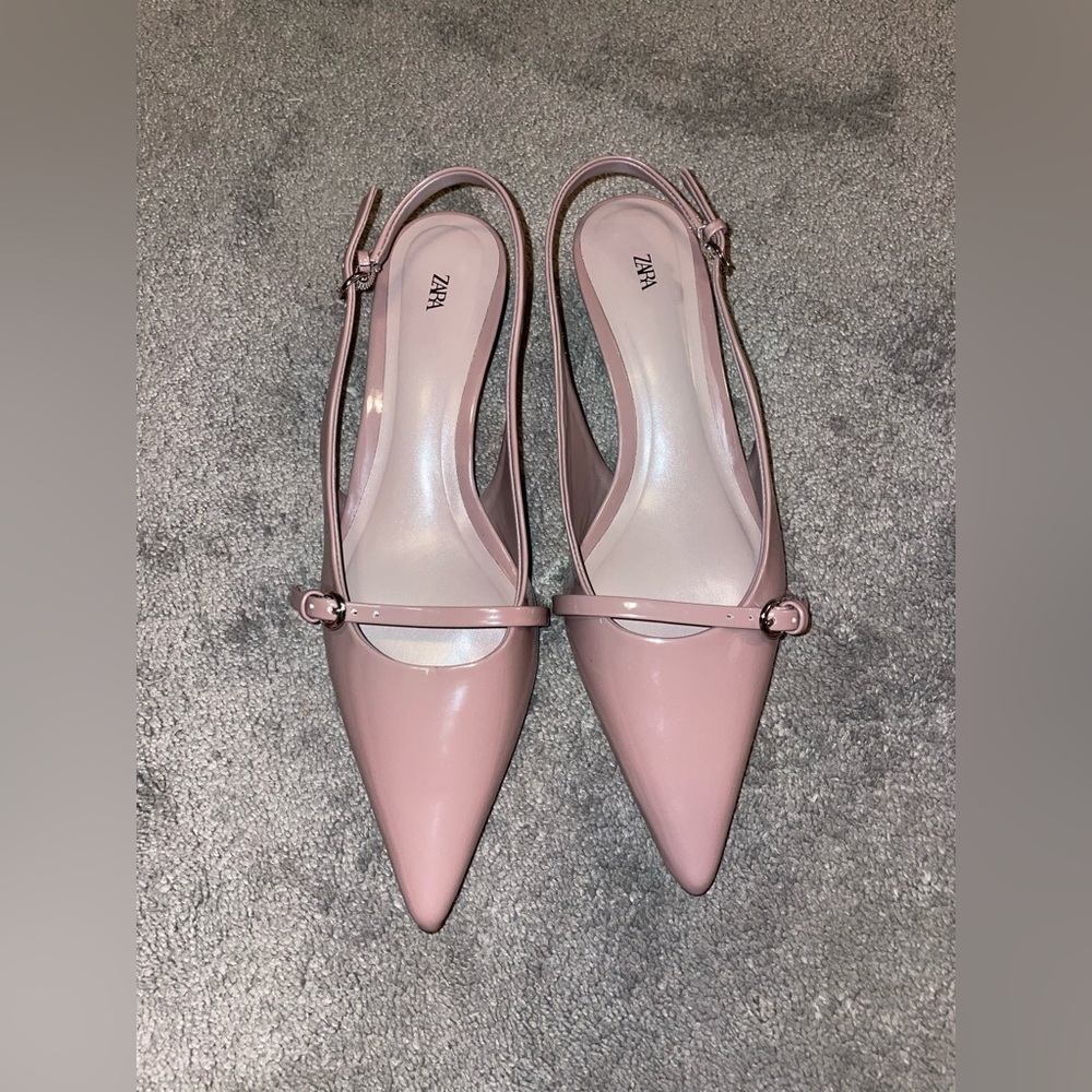 Zara Dusty Pink Patent Pointed Slingback Heels - Picture 7 of 9